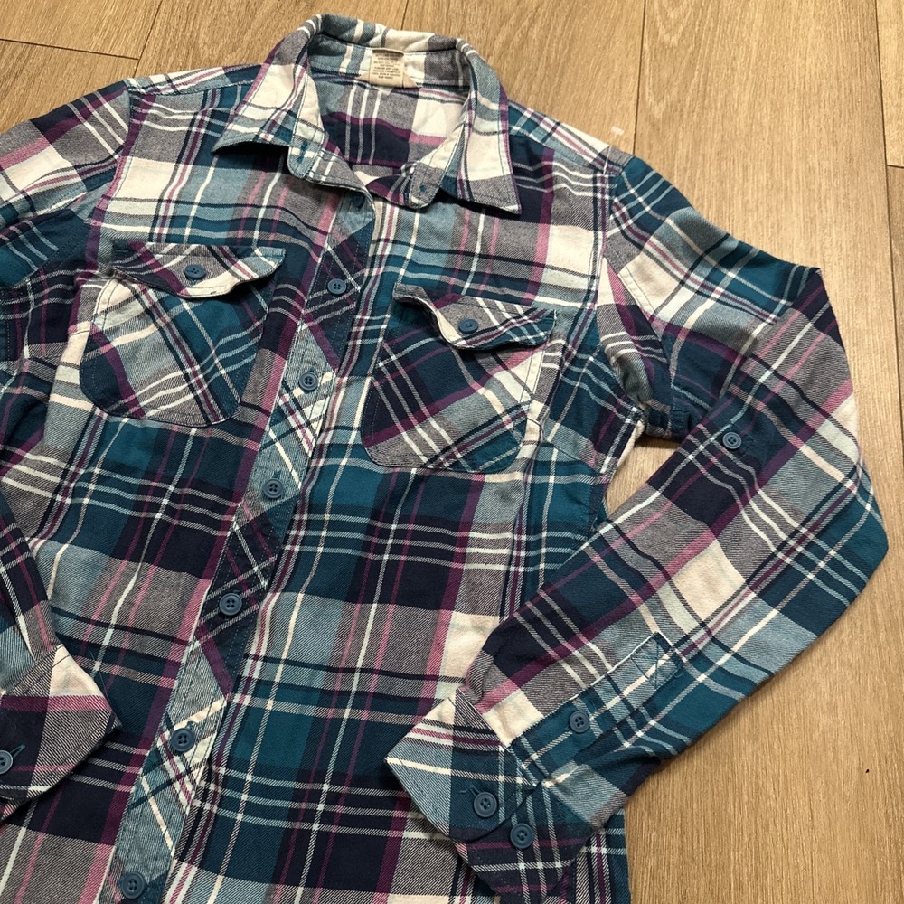 Duluth Trading Women's LS Roll Tab Sleeve Plaid Flannel‎ Button Shirt Outdoor XS
